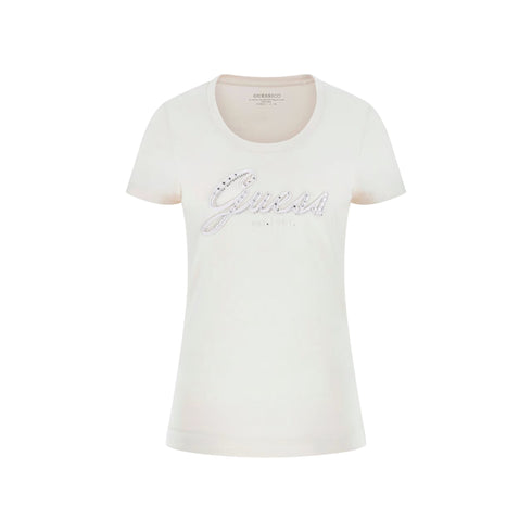 T-shirt Donna a tinta unita, dalla vestibilità aderente, con ricamo e strass